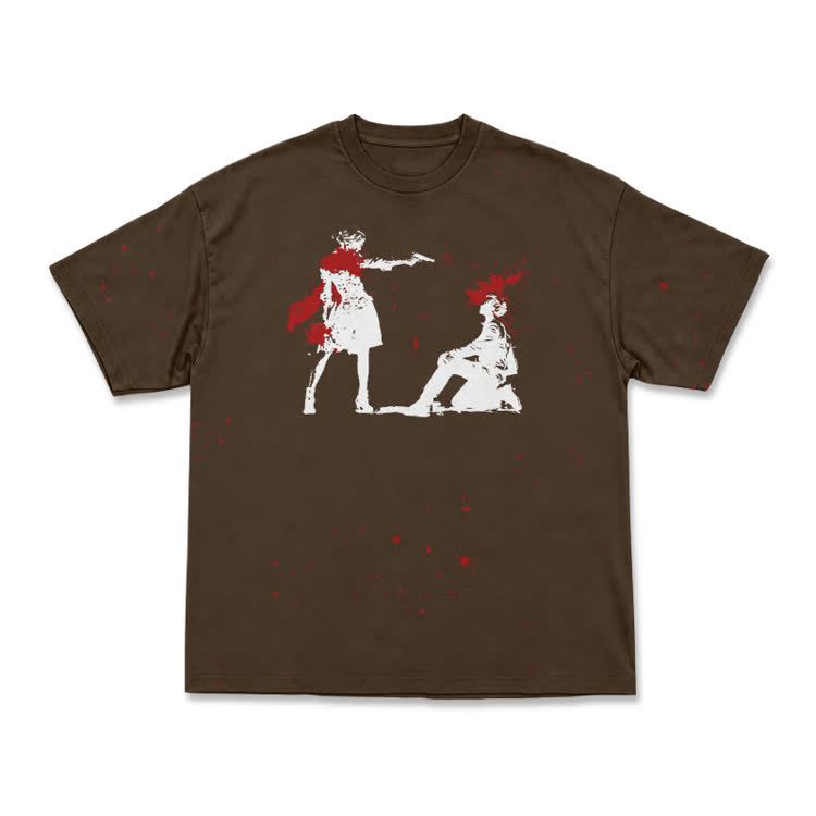 Edgy Silhouette Splash Print Casual Street Print T-Shirt - image 3