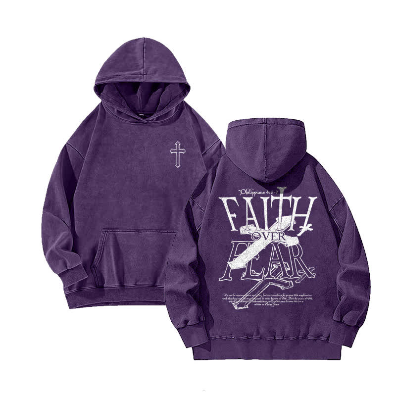 Unisex 100% Cotton Faith Over Fear Printed Washed Hoodie  - Purple - 3XL - image 7