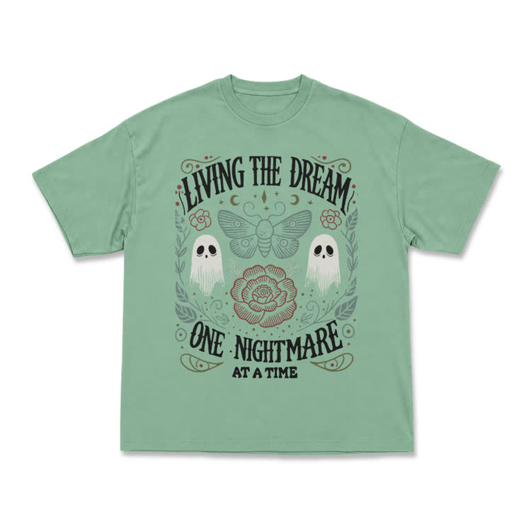 Living the Dream Gothic Ghost Print T-Shirt - Light Green - US16-18(2XL) - image 11