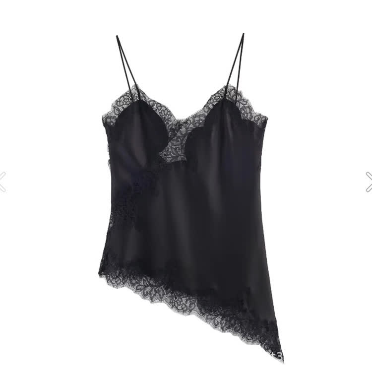 Spaghetti Strap Tank Top With Lace Spliced Irregular Hem - Black - US12(L) - image 3