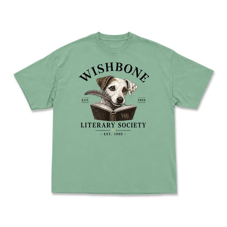 Wishbone Literary Society Vintage Dog Graphic T-Shirt - Light Green - US16-18(2XL) - image 5