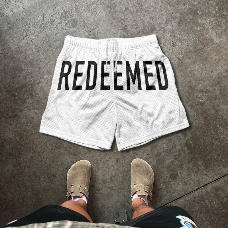 Unisex Redeemed Galatians 2:20 Print Causal Mesh Shorts - White - 5XL - image 3