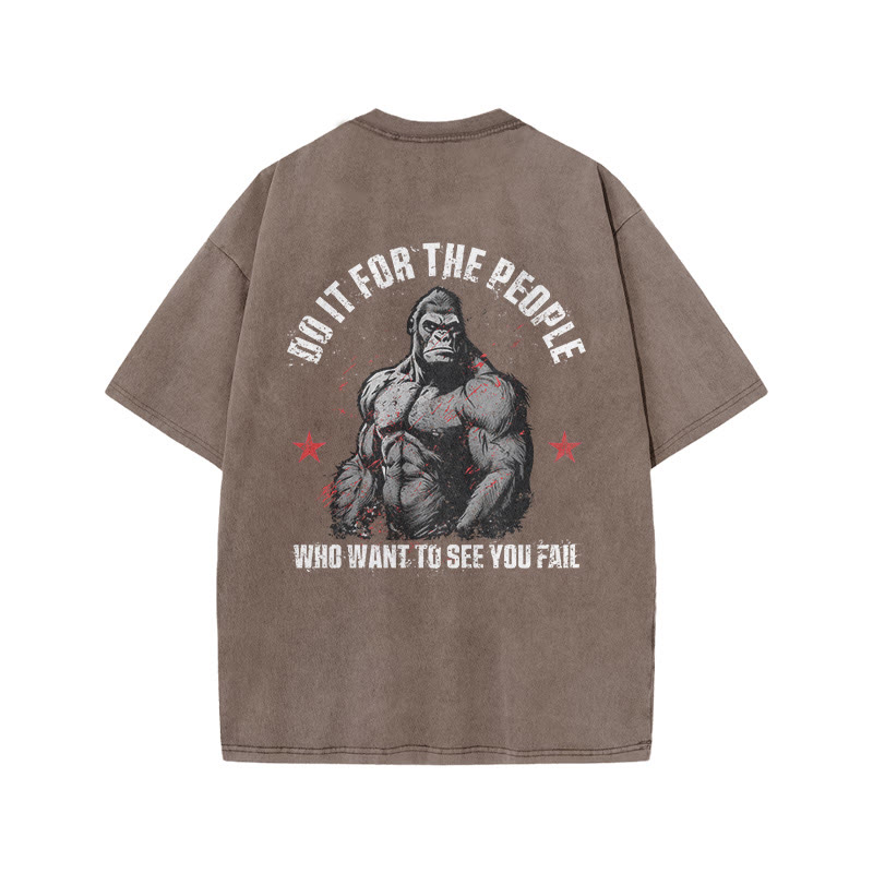 100% Cotton Do It  For The People Gym Print Acid Washed T-shirt - Coffee - US20-22(3XL) - image 4