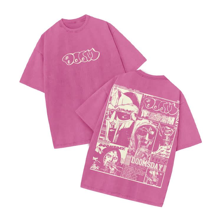 Vintage Doomsday Mask Panel Print Acid Washed T-Shirt - Pink - US20-22(3XL) - image 9