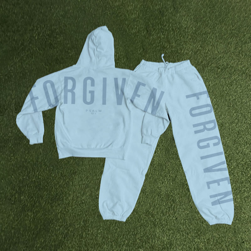 Unisex Forgiven Psalm 32:1 Print Hoodie Set - Blue - US16-18(2XL) - image 6