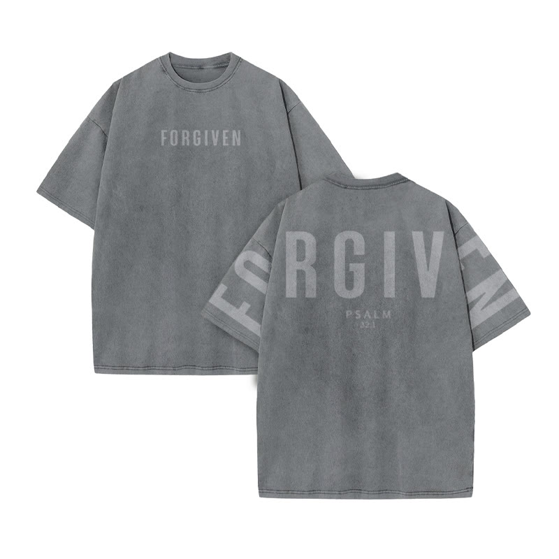 Unisex Forgiven Psalm 32:1 Print Acid Washed T-shirt - Grey - US20-22(3XL) - image 3
