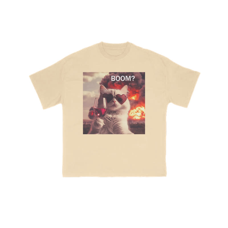 Unisex 100% Cotton Elegant And Calm Cat Print T-shirt - Apricot - US16-18(2XL) - image 5