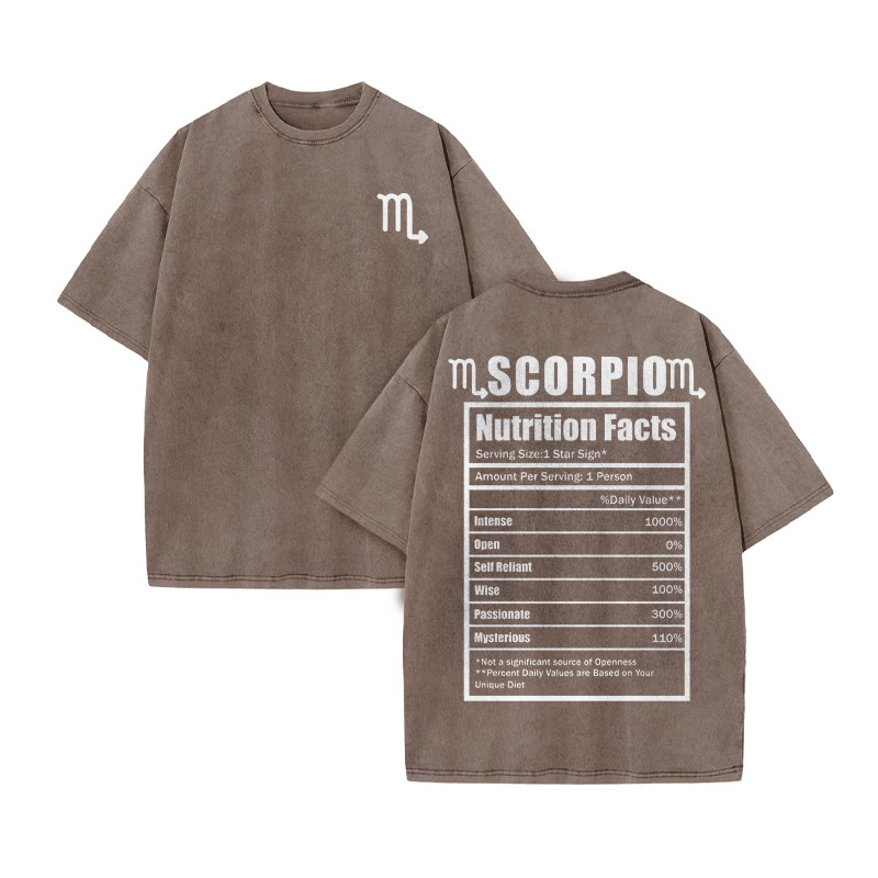 SCORPIOT Nutrition Facts Print Acid Washed T-shirt - Coffee - US20-22(3XL) - image 4