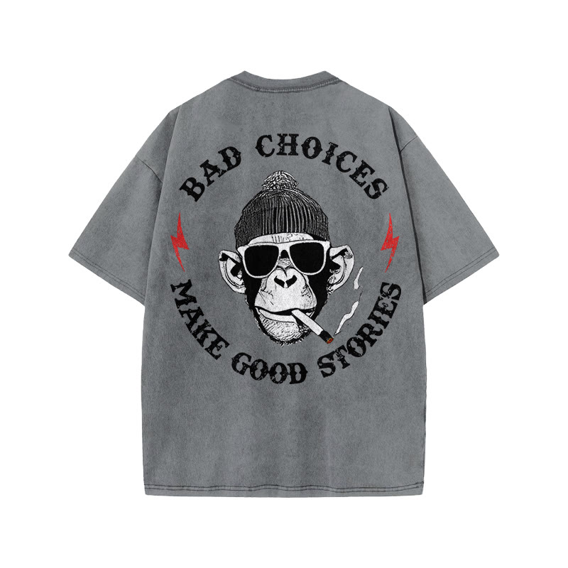 Gym 100% Cotton Bad Choices Print Acid Washed T-shirt - Grey - US20-22(3XL) - image 4