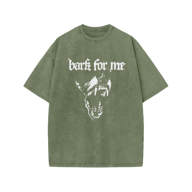 Bark For Me Print Acid Washed T-shirt - Army Green - US20-22(3XL) - image 4