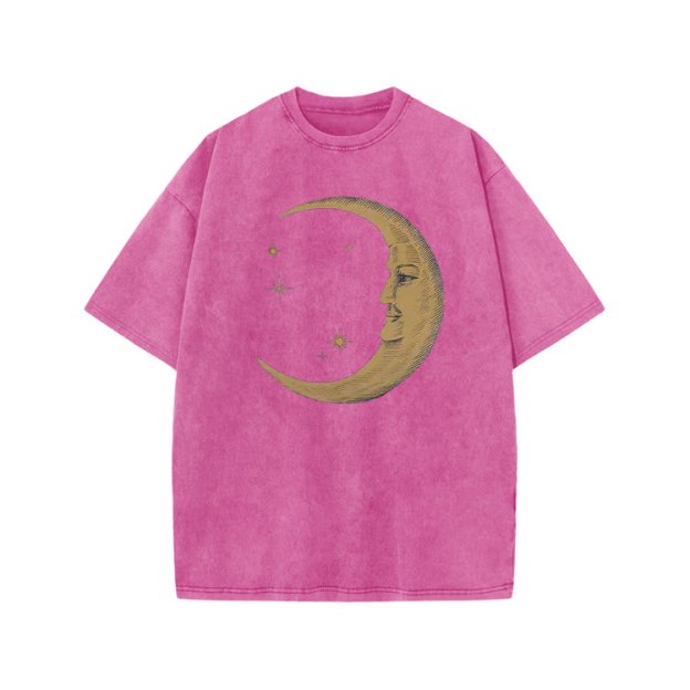Vintage Moon Face Print Acid Washed T-shirt - Pink - US20-22(3XL) - image 9