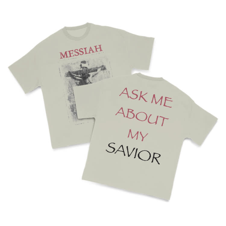 Ask Me About My Savior Print T-Shirt - Warm Grey - US16-18(2XL) - image 4