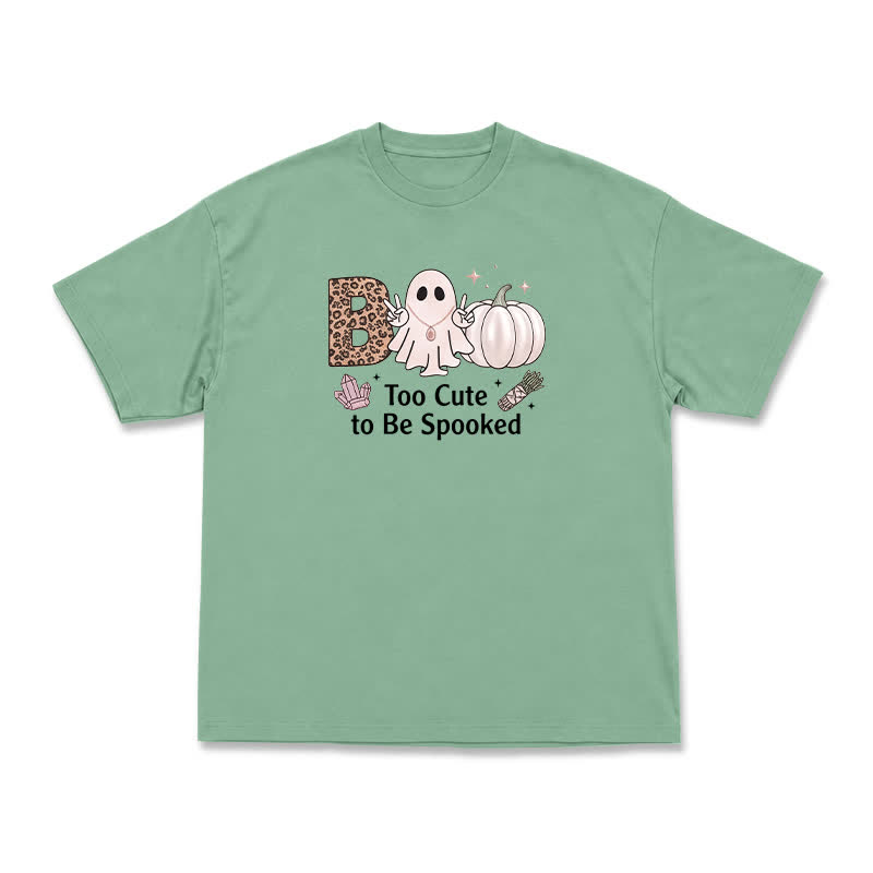 Relaxed Fit Halloween Ghost Pumpkin Illustration T-Shirt - Light Green - US16-18(2XL) - image 4