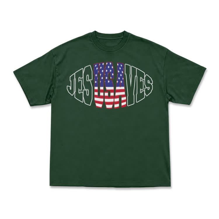 Patriotic Star Stripe Print T-Shirt - Green - US16-18(2XL) - image 6