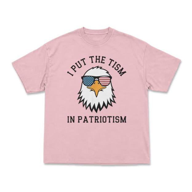 Casual I Put the Tism in Patriotism Eagle Graphic T-Shirt - Pink - US16-18(2XL) - image 10