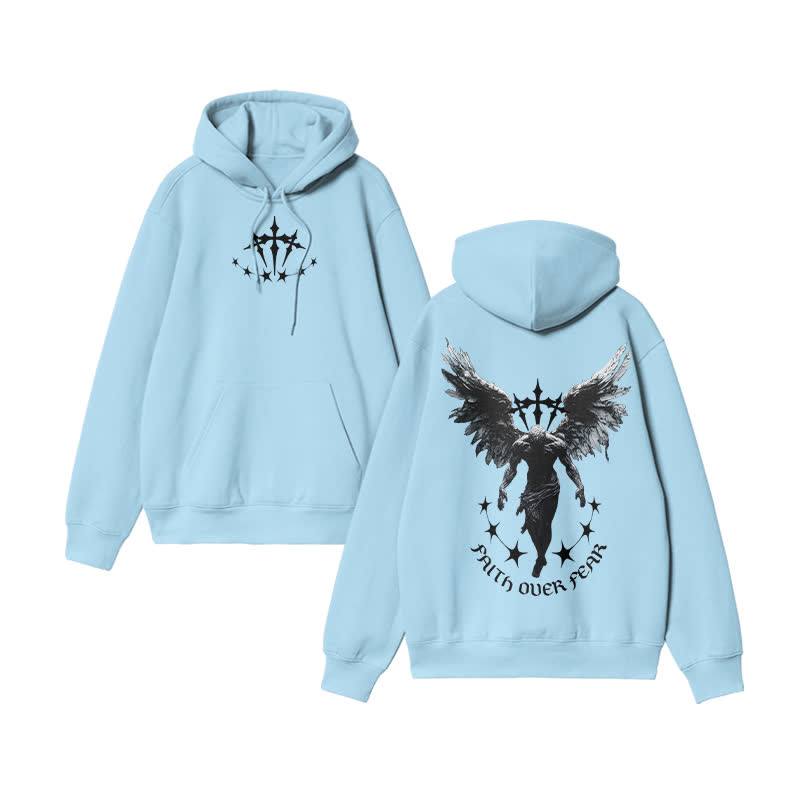 Unisex 100% Cotton Faith Over Fear Design Print Hoodie - Blue - US16-18(2XL) - image 8