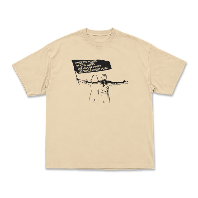 When Love Overcomes Power Print Casual T-Shirt - Apricot - US16-18(2XL) - image 4