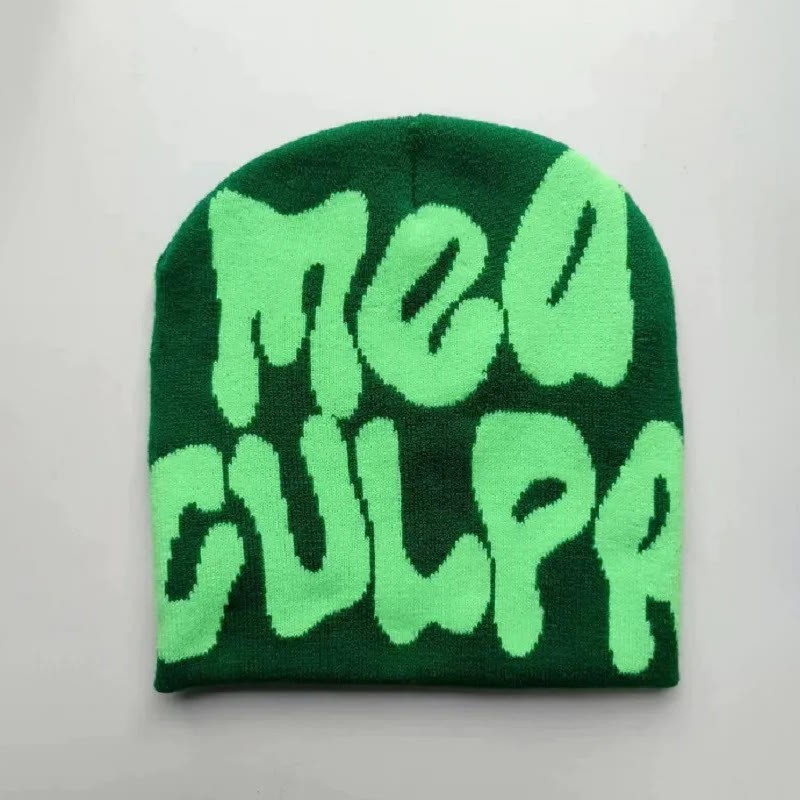 Mea Culpa Pattern Knit Hat - Dark Green - one size - image 21