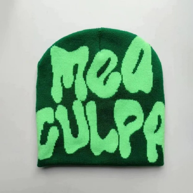 Mea Culpa Pattern Knit Hat - Dark Green - one size - image 21