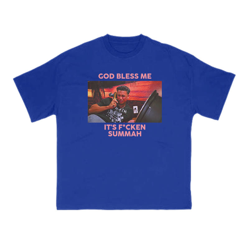 God Bless Me It's F*cken Summah Print T-shirt - Blue - US16-18(2XL) - image 9