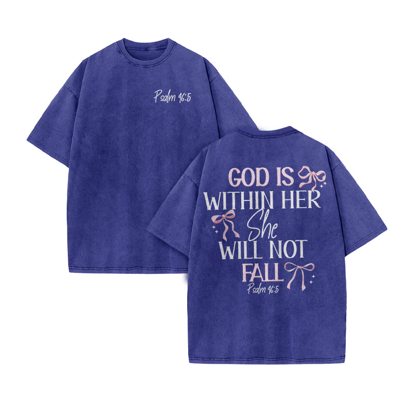 Unisex 100% Cotton Godd Is Within Her She Will Not Fall Print Acid Washed T-shirt - Blue - US20-22(3XL) - image 8