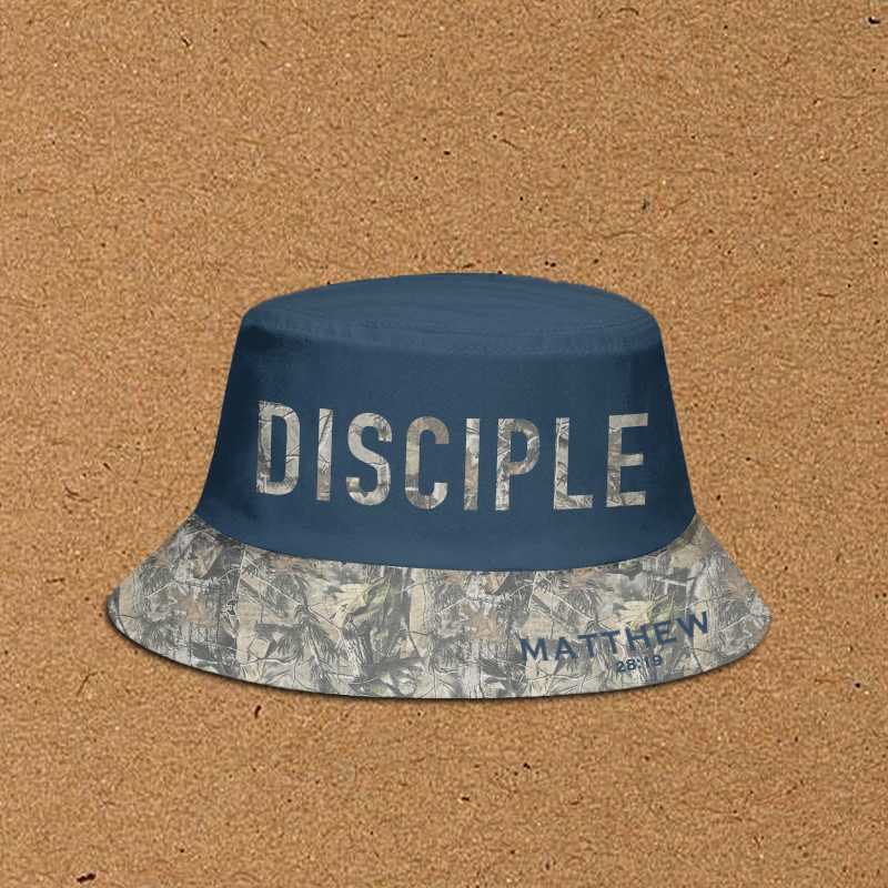 Disciple Matthew 28:19 Dead Leaves Camouflage Patchwork Print Bucket Hat - Blue - XL(62cm) - image 4