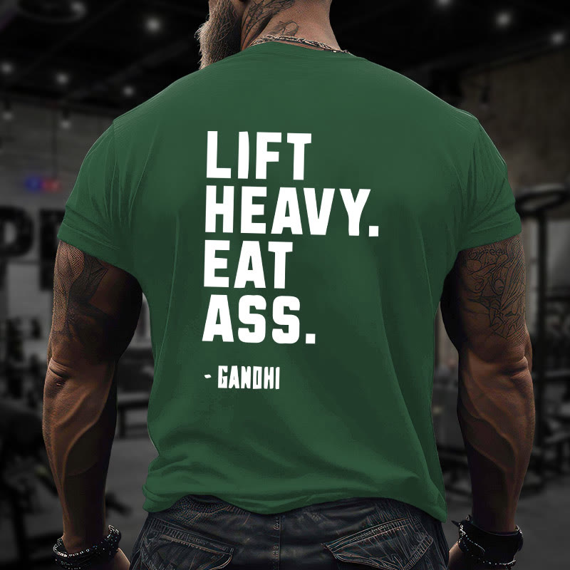 Gym 100% Cotton Lift Heavy Eat Ass Print T-shirt - Green - US16-18(2XL) - image 7