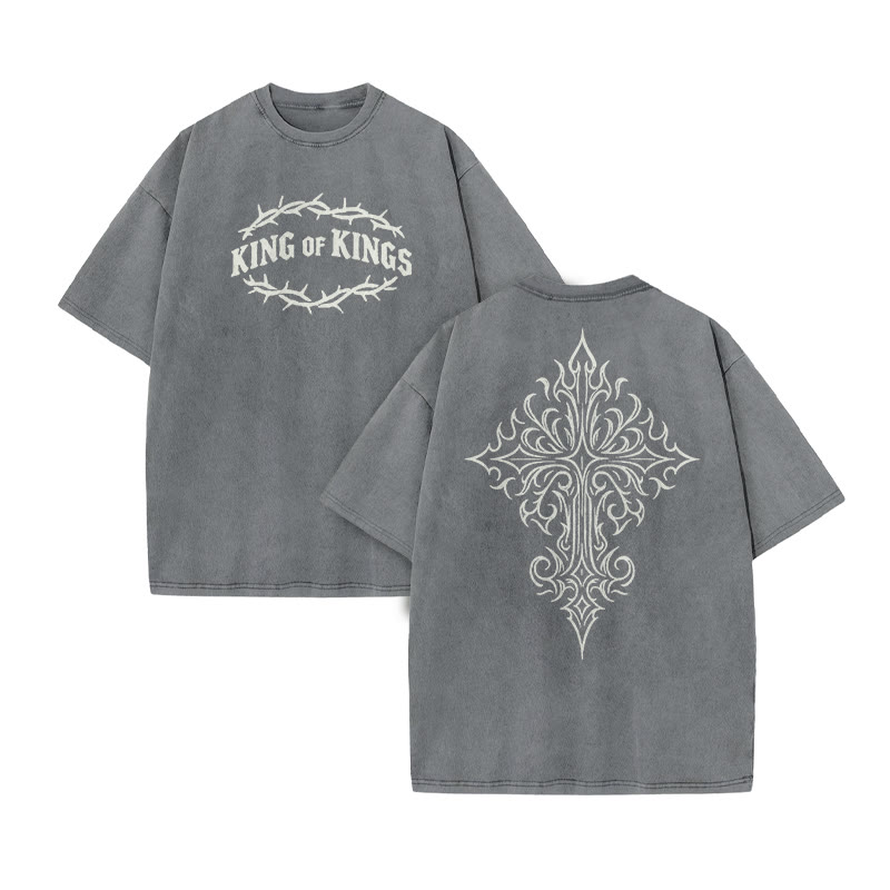 Unisex King Of Kings Cross Print Acid Washed T-shirt - Grey - US20-22(3XL) - image 5