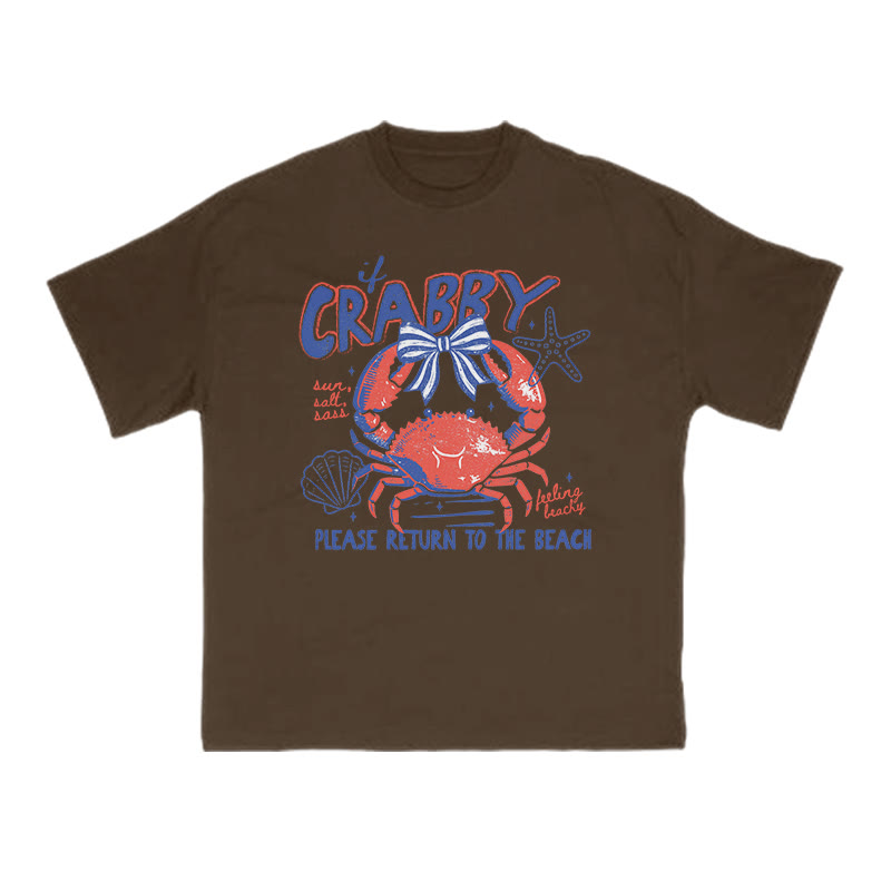 If Crabby Please Return To The Beach Print T-shirt - Coffee - US16-18(2XL) - image 6