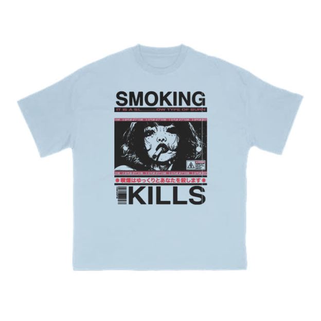 Smoking Kills Retro Manga Style Graphic Print T-Shirt - Light Blue - US16-18(2XL) - image 14