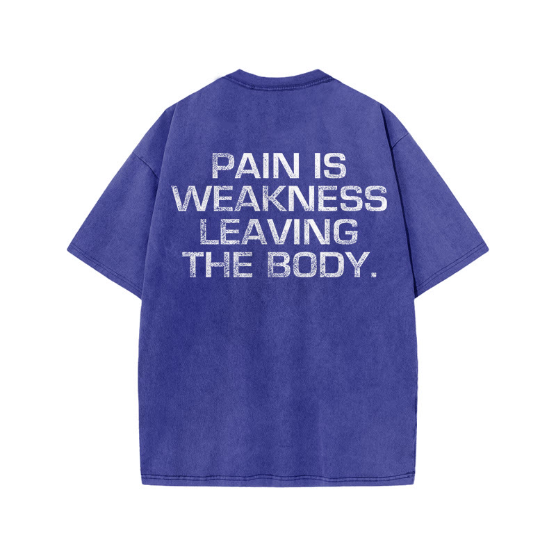 100% Cotton Pain Is Weakness Leaving The Body Gym Print Acid Washed T-shirt - Blue - US20-22(3XL) - image 8