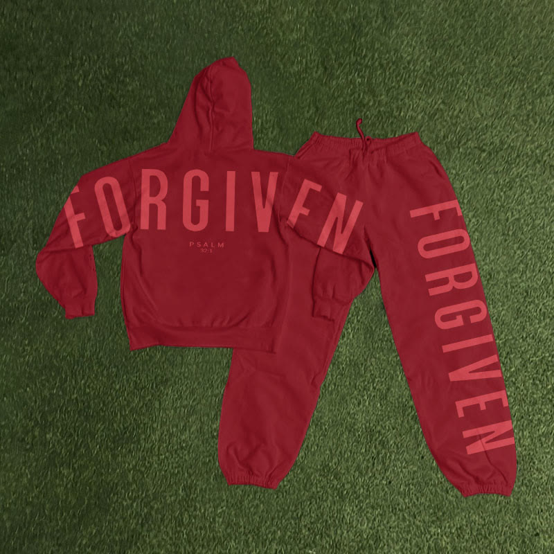 Unisex Forgiven Psalm 32:1 Print Hoodie Set - Red - US16-18(2XL) - image 15