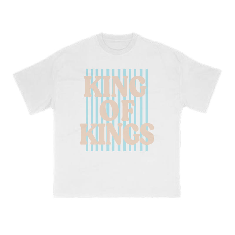 Unisex 100% Cotton King Of Kings Stripes Print T-shirt - White - US16-18(2XL) - image 5