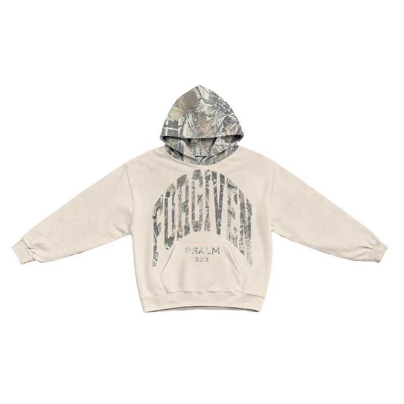 Forgiven Psalm 32:1 Dead Leaves Camouflage Patchwork Print Hoodie - Apricot - US44-46(8XL) - image 4