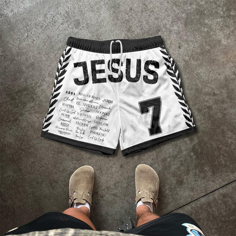 Jesus Is King 7 Print Mesh Shorts - White - 5XL - image 1
