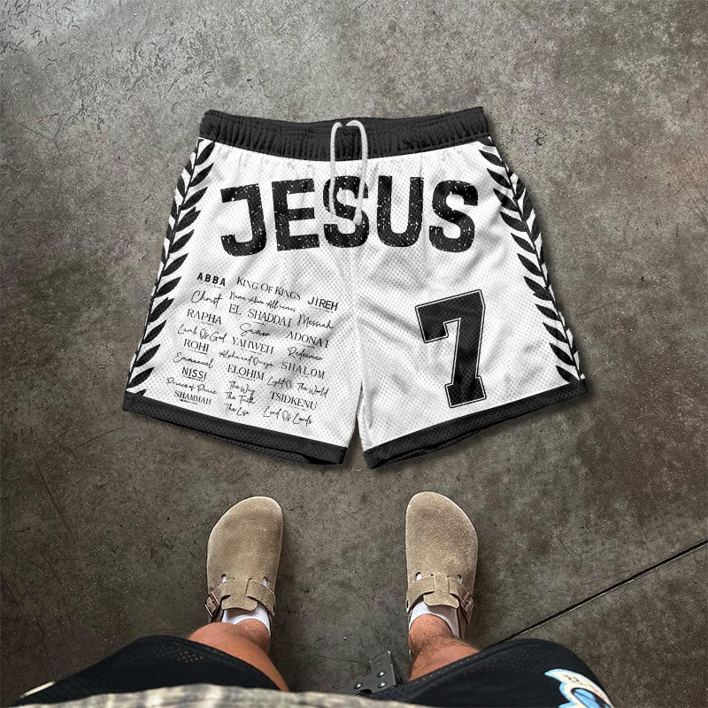 Jesus Is King 7 Print Mesh Shorts - White - 5XL - image 1