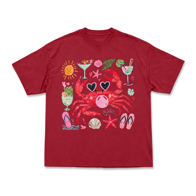 Coastal Crab Watercolor Graphic T-Shirt - Red - US16-18(2XL) - image 14