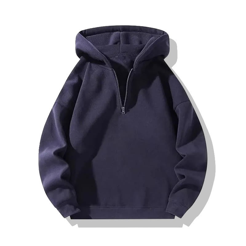 Solid Color Half-zip Hoodie - Navy Blue - US20-22(3XL) - image 6
