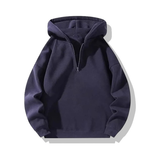 Solid Color Half-zip Hoodie - Navy Blue - US20-22(3XL) - image 6