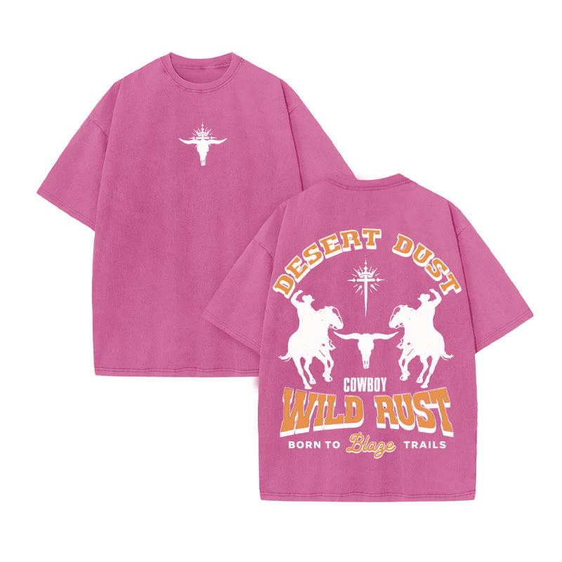 Unisex 100% Cotton DESERT DUST Western Style Print Acid Washed T-shirt