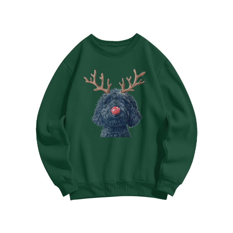 Deer Antler Blue-gray Poodle Print Sweatshirt - Dark Green - US16-18(2XL) - image 8