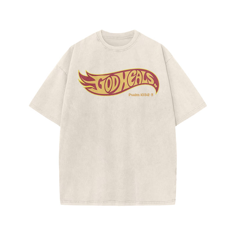 God Heals Psalm 103:2-5 Print Acid Washed T-shirt - Beige - US20-22(3XL) - image 3