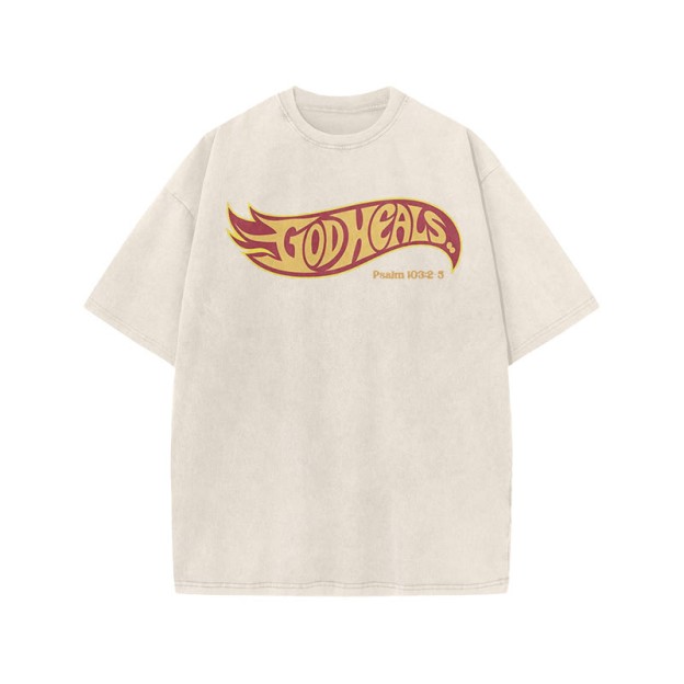 God Heals Psalm 103:2-5 Print Acid Washed T-shirt - Beige - US20-22(3XL) - image 3