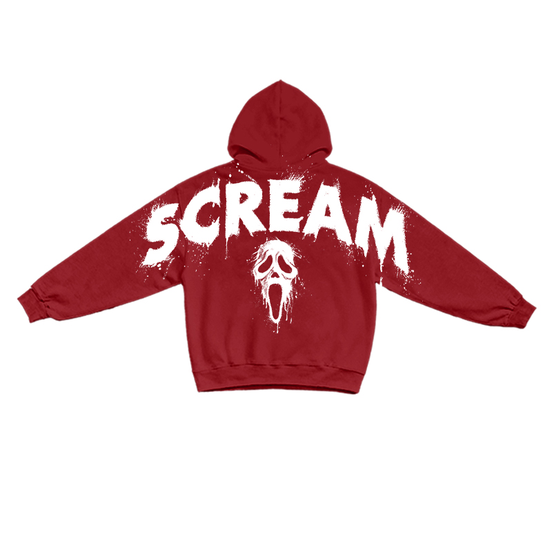 Gothic Scream Mask Graphic Print Hoodie - Red - US16-18(2XL) - image 8