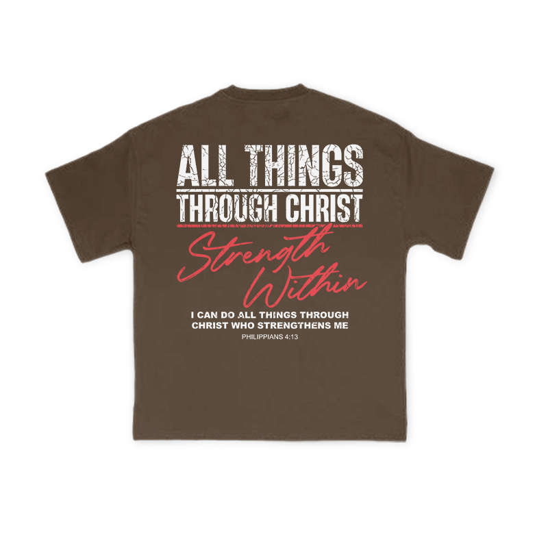 All Things Through Christ Print T-shirt - Coffee - US16-18(2XL) - image 7