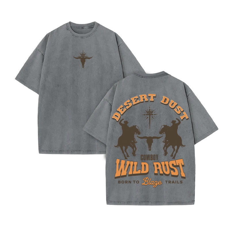 Unisex 100% Cotton DESERT DUST Western Style Print Acid Washed T-shirt