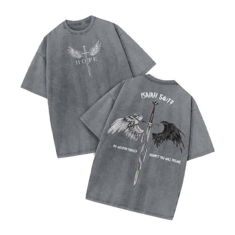 Hope Isaiah 54:17 Print Acid Washed T-shirt - Grey - US20-22(3XL) - image 3