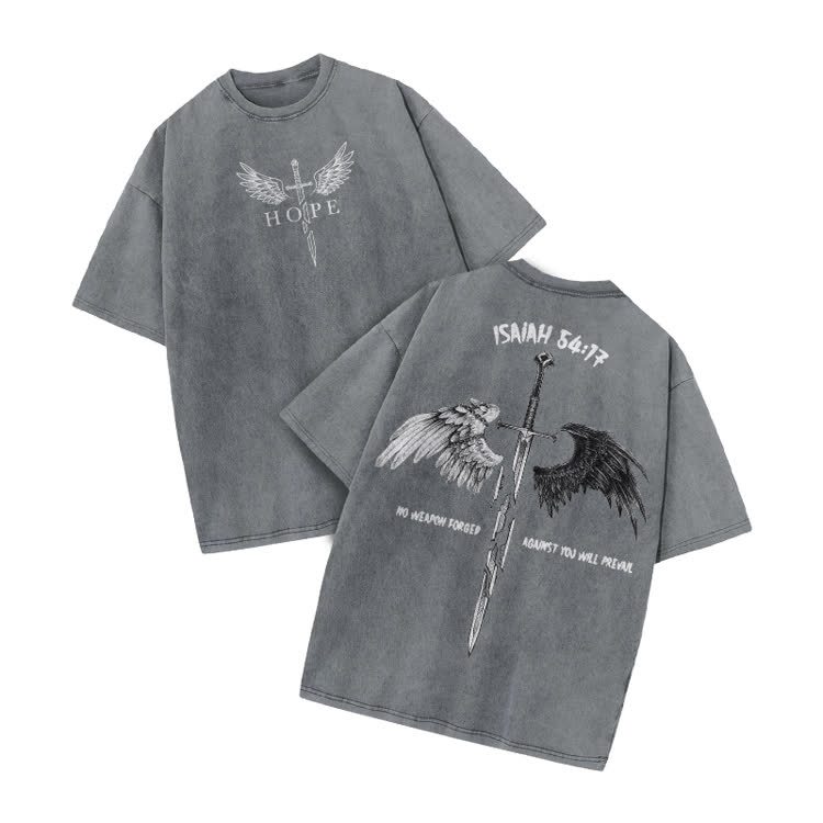 Hope Isaiah 54:17 Print Acid Washed T-shirt - Grey - US20-22(3XL) - image 3