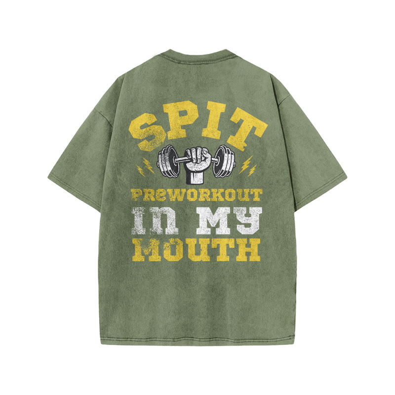 Gym 100% Cotton SPIT Print Acid Washed T-shirt - Army Green - US20-22(3XL) - image 6