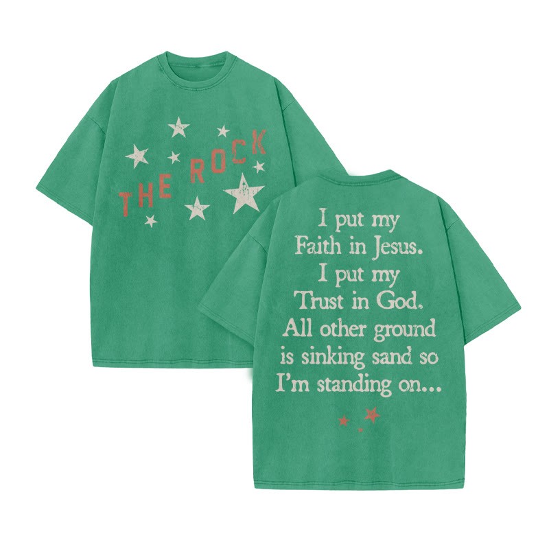I Put My Faith In Jesus Print Acid Washed T-shirt - Green - US20-22(3XL) - image 10